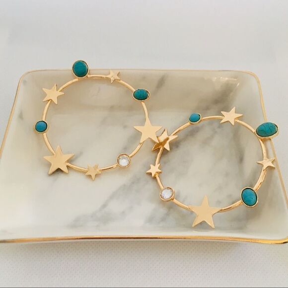 Celestial Star Turquoise Crystal Gold Tone Constellation Hoop Earrings NWT - Picture 3 of 6
